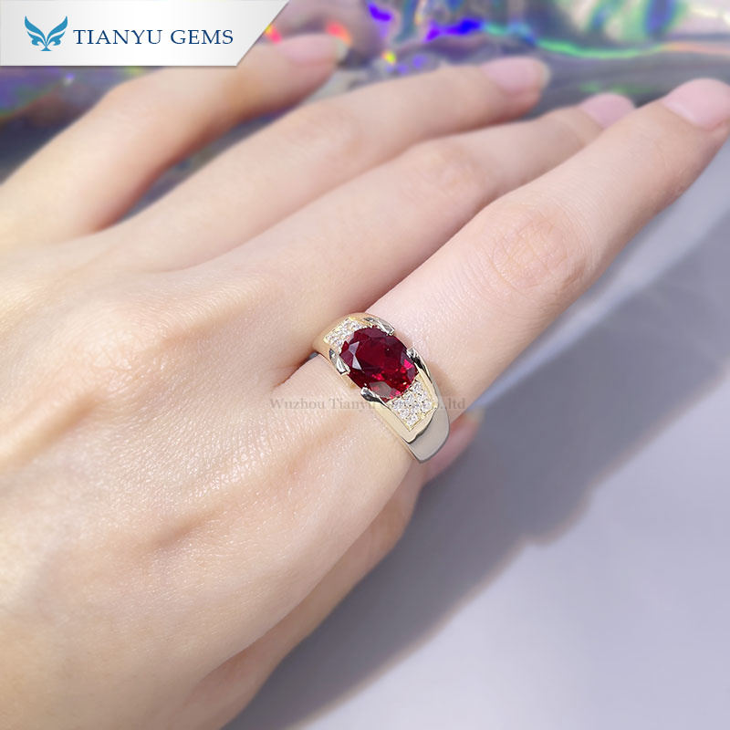 Tianyu Gems Lab Created Ruby Oval Cut Gemstone Moissanite Wedding