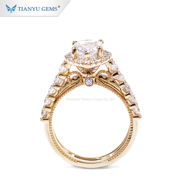 Tianyu Gems 14k Yellow Gold Pear Shape Ice Cut Moissanite Engagement