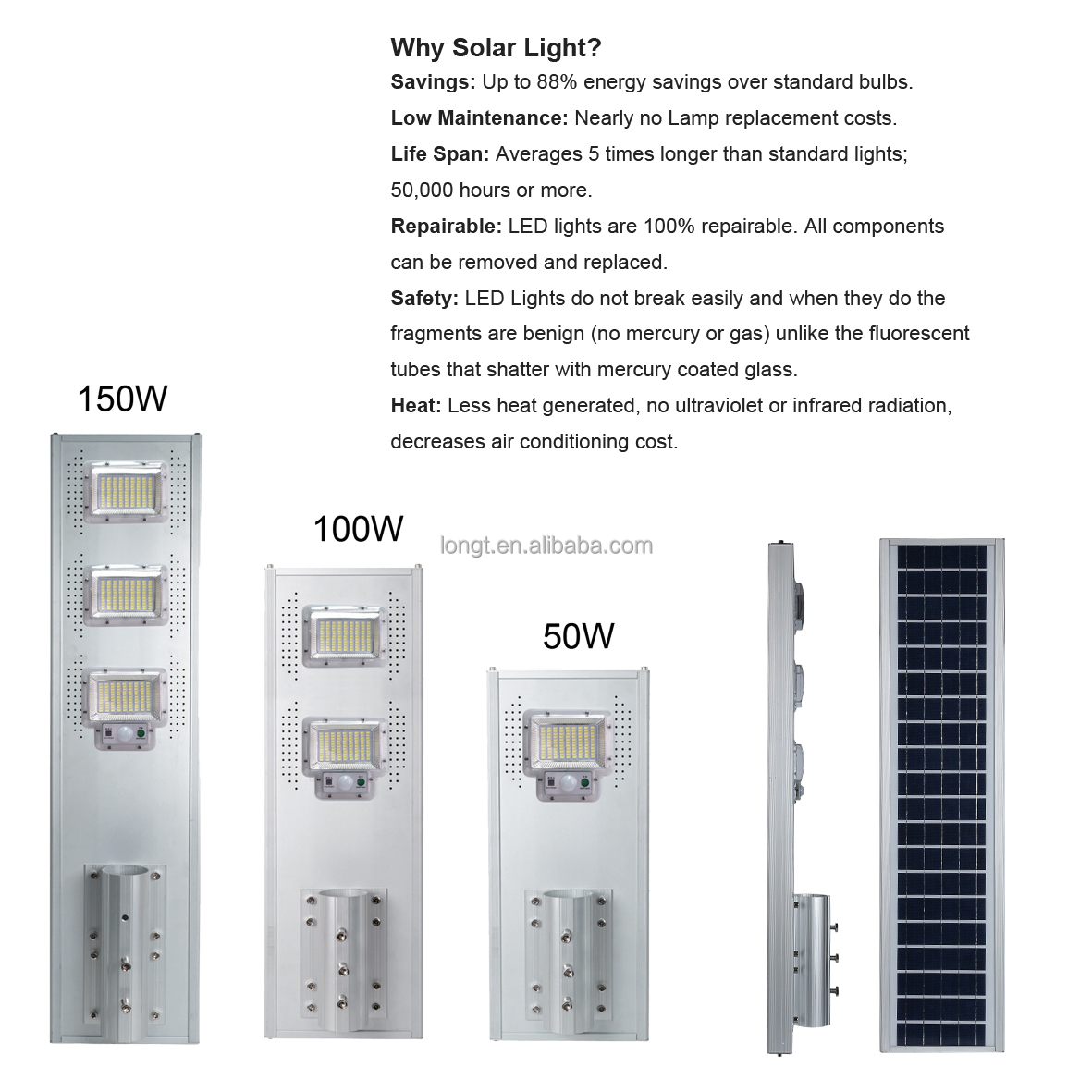 Factory Price Road Lamp Integrated 50w 100w 150w 200w 250w IP65 outdoor all in one solar street light Led Lighting