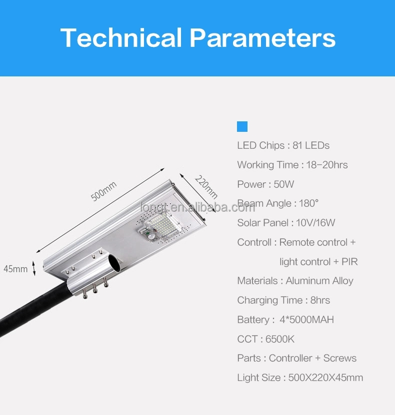 Factory Price Road Lamp Integrated 50w 100w 150w 200w 250w IP65 outdoor all in one solar street light Led Lighting