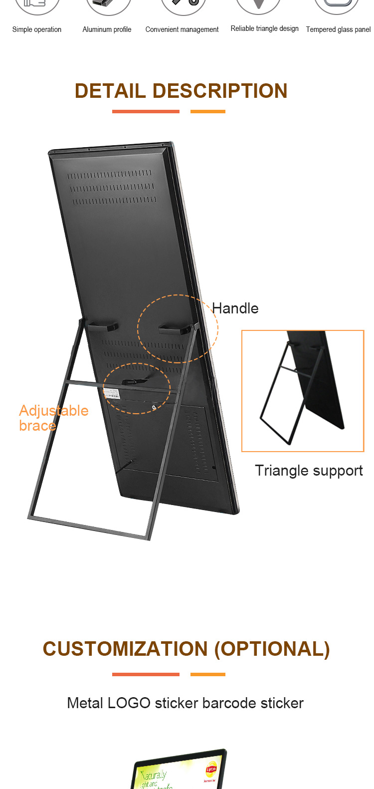 Retail use 55inch folding portable digital signage commercial display solution
