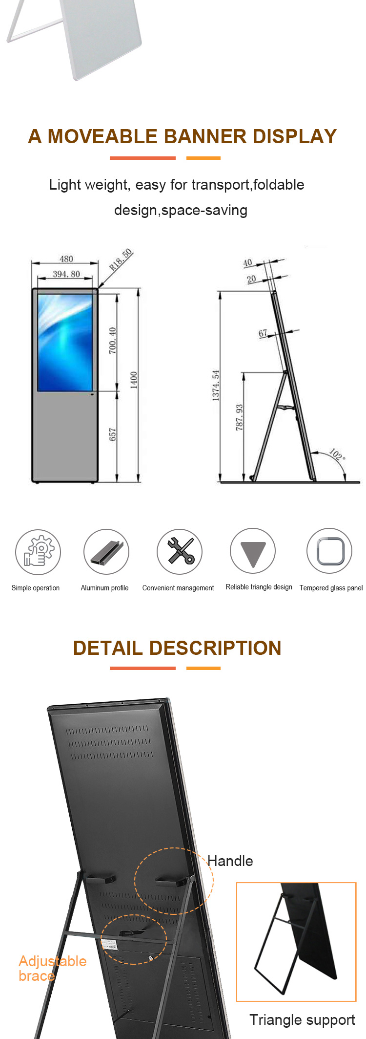 Indoor application full HD 1080P Android 32inch portable digital signage lcd ads display