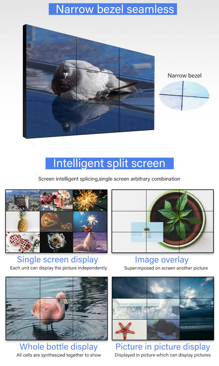 Indoor and outdoor support 49inch 3.5mm hd advertising video wall lcd 3x3 lcd tv wall