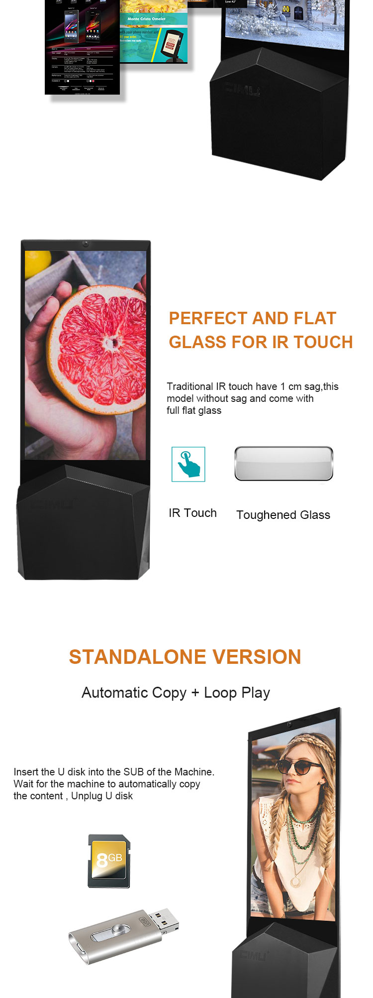 55inch touch screen kiosk totem lcd display indoor signage display digital signage networking player