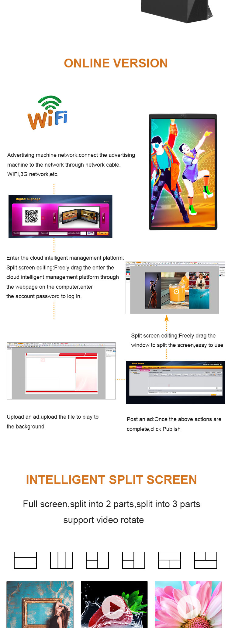 55inch touch screen kiosk totem lcd display indoor signage display digital signage networking player