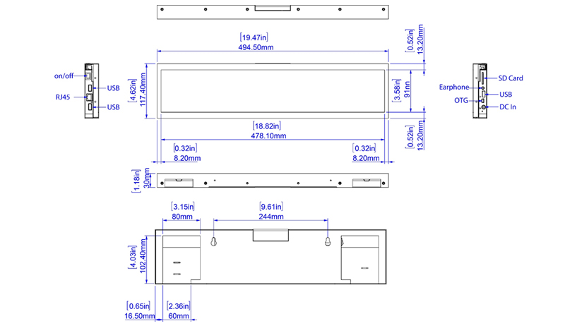 Color bar lcd display screen ultra wide stretched type for digital menu boards
