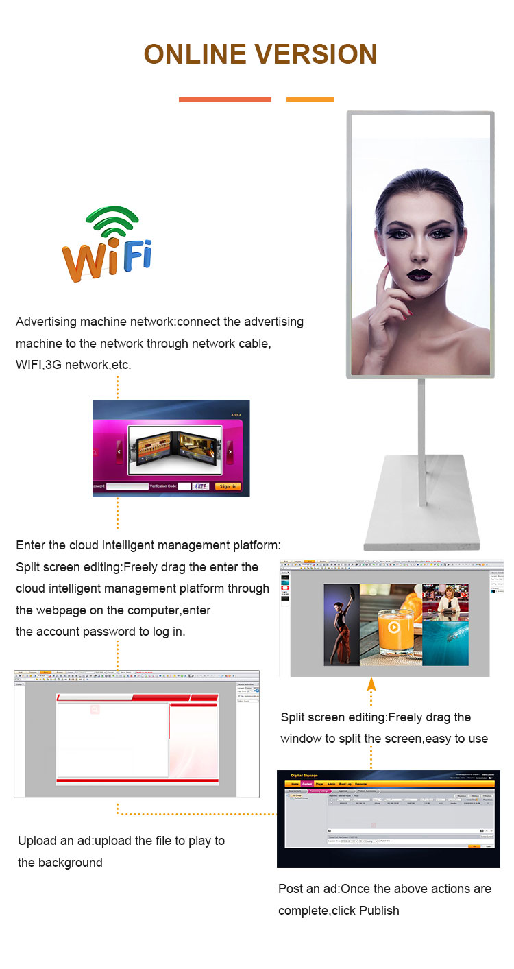 Full color hd display 55 inch floor stand led outdoor digital signage media player 4k