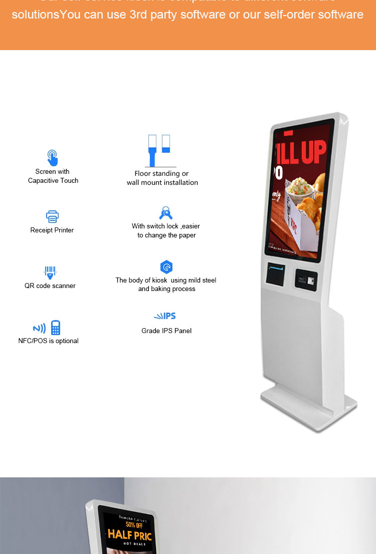 Terminal self service touch screen kiosk ordering system restaurant touch screen