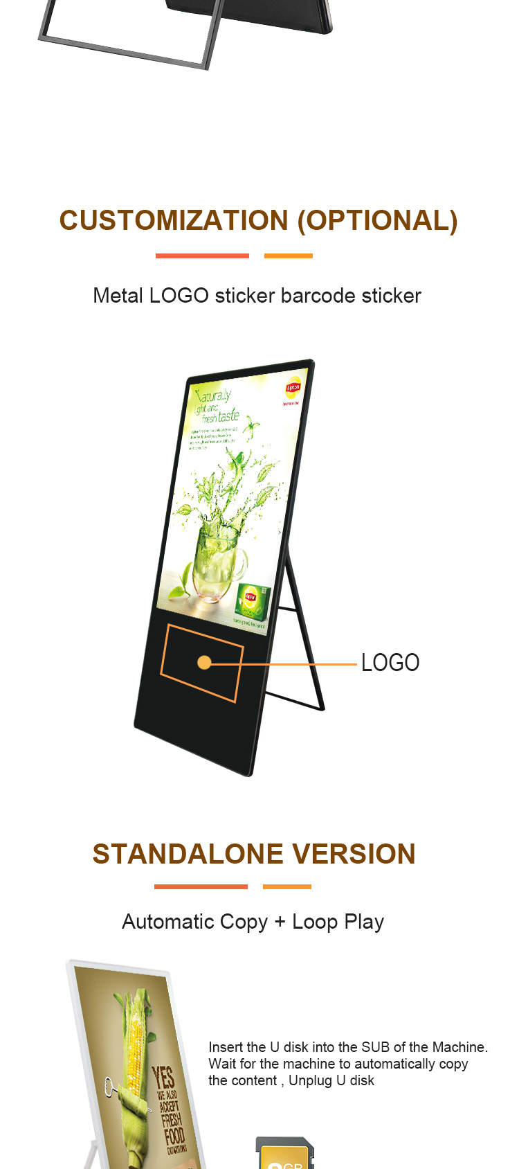 Indoor application full HD 1080P Android 32inch portable digital signage lcd ads display