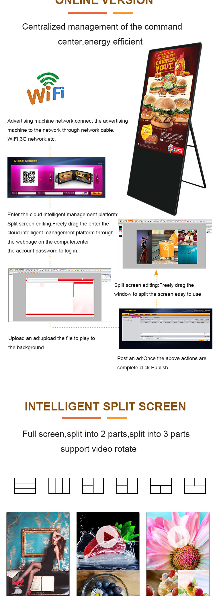 Retail use 55inch folding portable digital signage commercial display solution