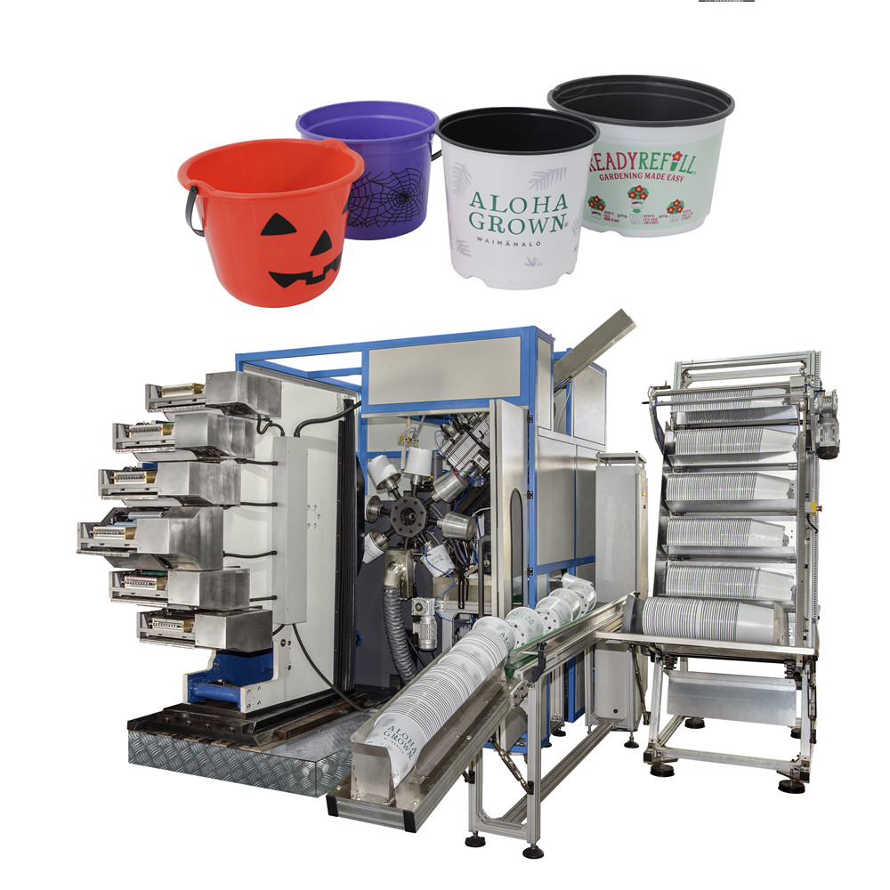 New Automatic pail feeding system QJY-8250 plastic bucket printer printing machine for flower pot
