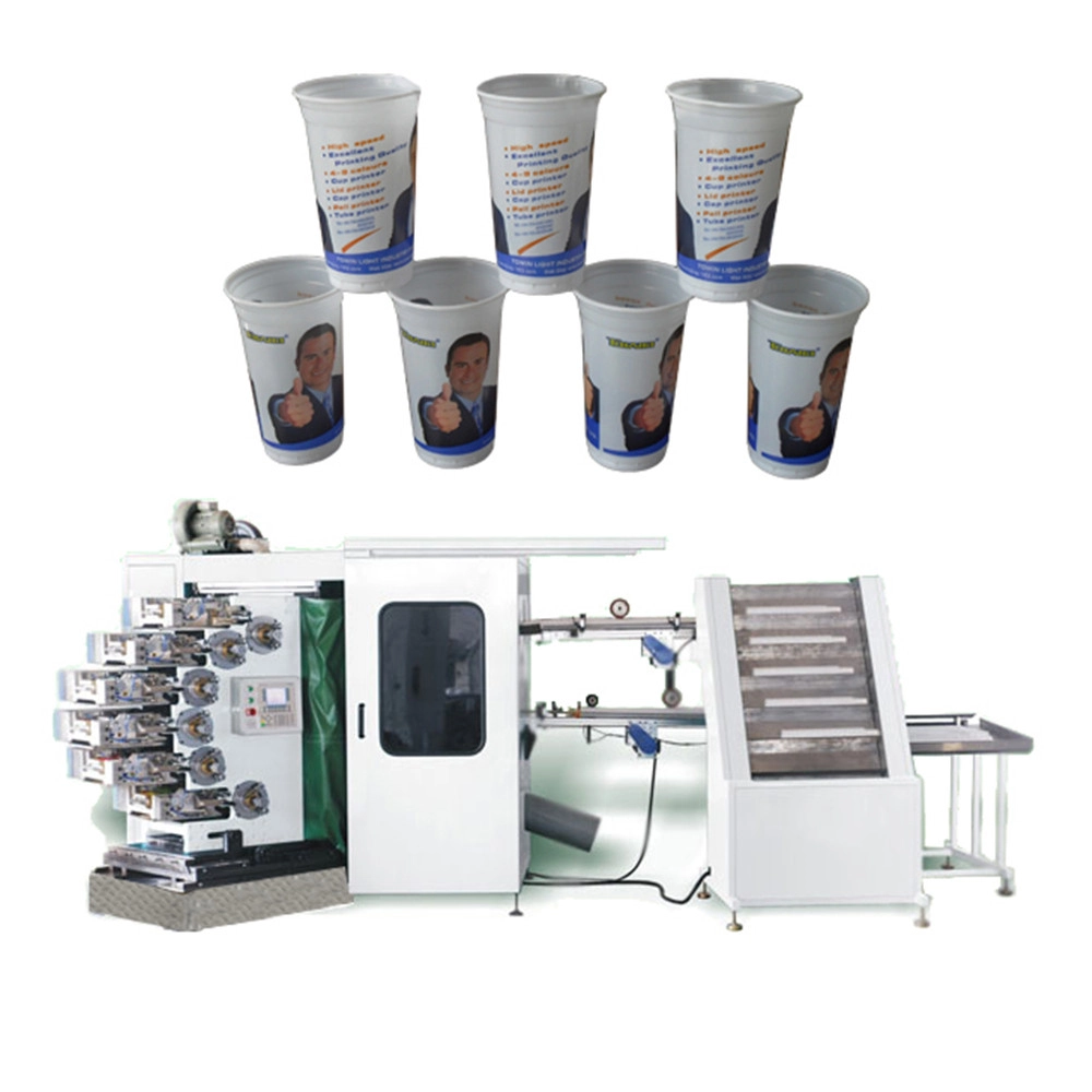 Automatic 6 color curved surface offset disposable plastic cup printer for sale