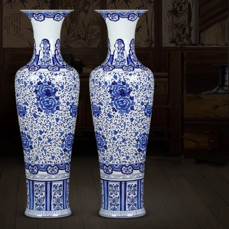 Jingdezhen Xinyao Keramik – Antike chinesische große Bodenvase, blaue und weiße Keramikporzellan, hohe Vasen für Flurdekoration, Bodenvase