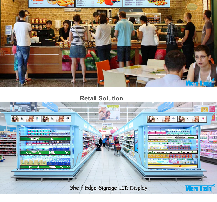 Color bar lcd display screen ultra wide stretched type for digital menu boards