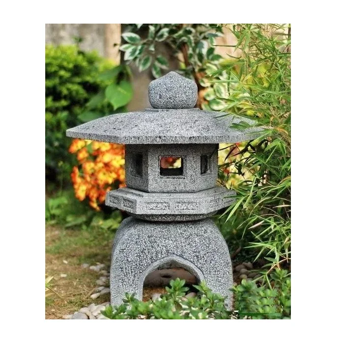 Faroles de piedra Yukimi de granito gris oscuro para jardín al aire libre