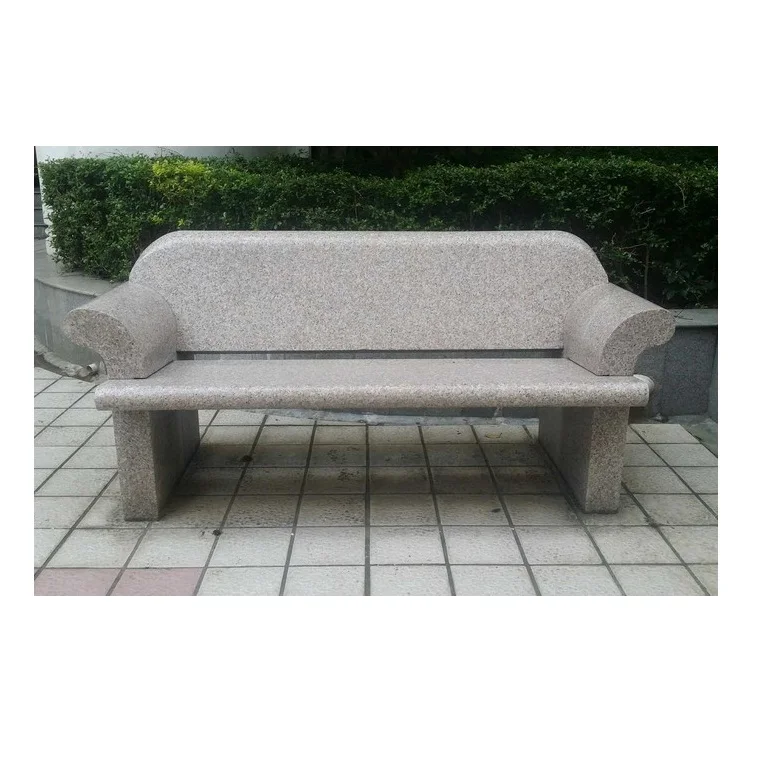 Banco de piedra para jardín con respaldo de granito blanco y gris G603, proyecto personalizado