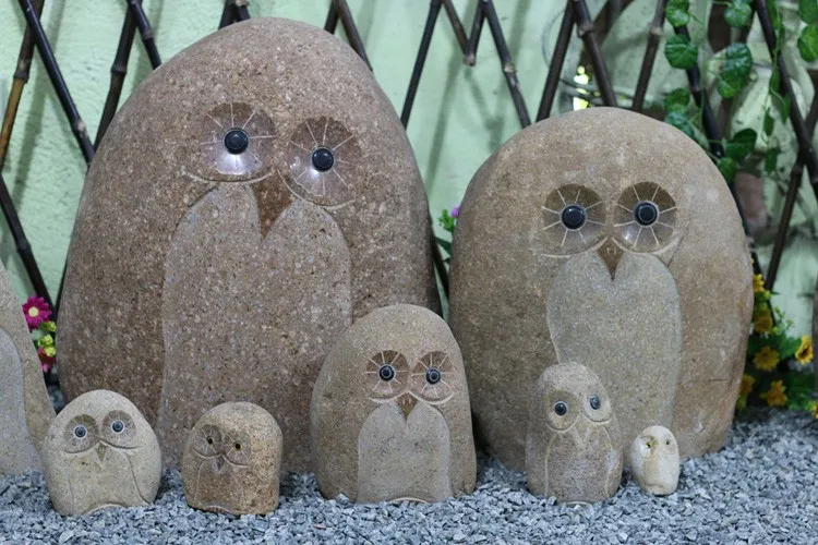 GAB613 River Rock Owl Statues For Sale