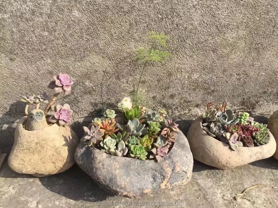 China New Design River Stone Indoor Decoration Planter Pot Outdoor Garden Mini Flower Pot