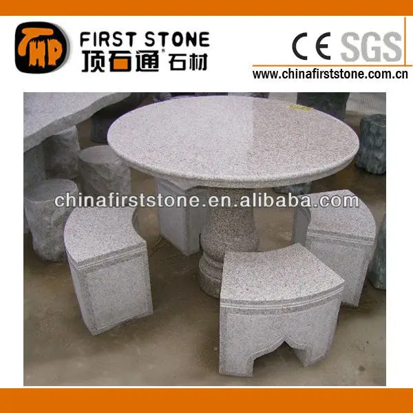 Public Garden Outdoor Furniture Solid Natural Round Granite Stone Table