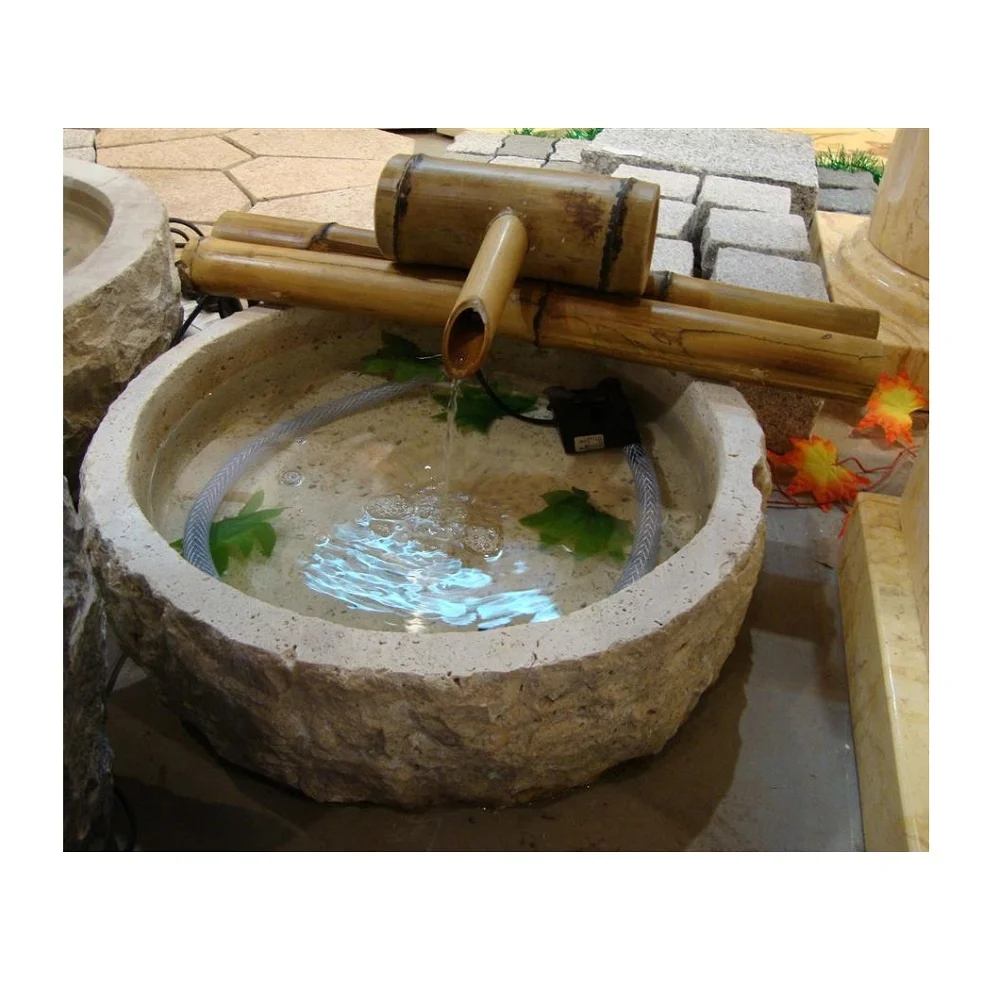 Indoor Stone Bamboo Japanese Water Fountain Decorative
