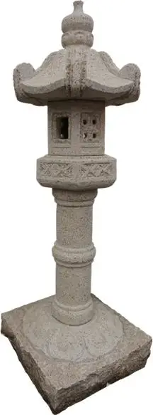 GGL376 Escultura de linterna de granito tallada en gris, blanco y amarillo, ideal para interiores y exteriores, jardín, hogar, hotel