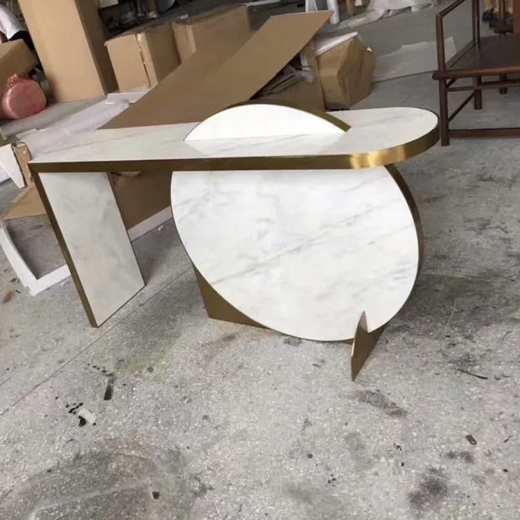 D60X42Cm Double White Round Metal Coffee Table Marble