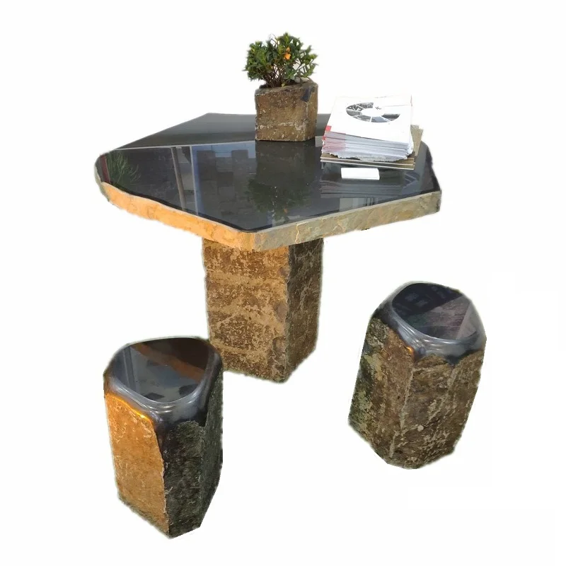 Chaise longue en granit noir et basalte poli naturel pour extérieur et intérieur GCF256