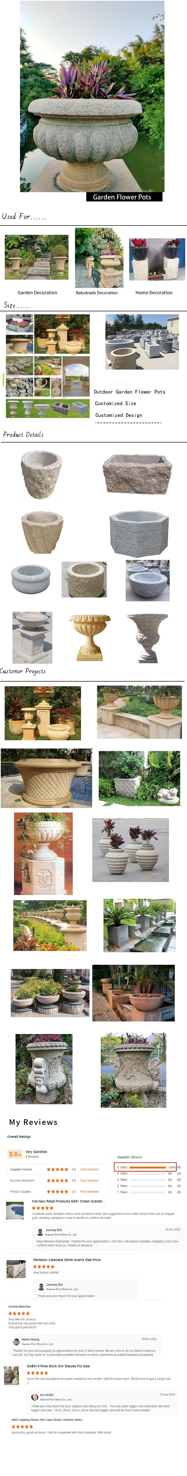 Pots de fleurs en granit beige pour plantes d'extérieur