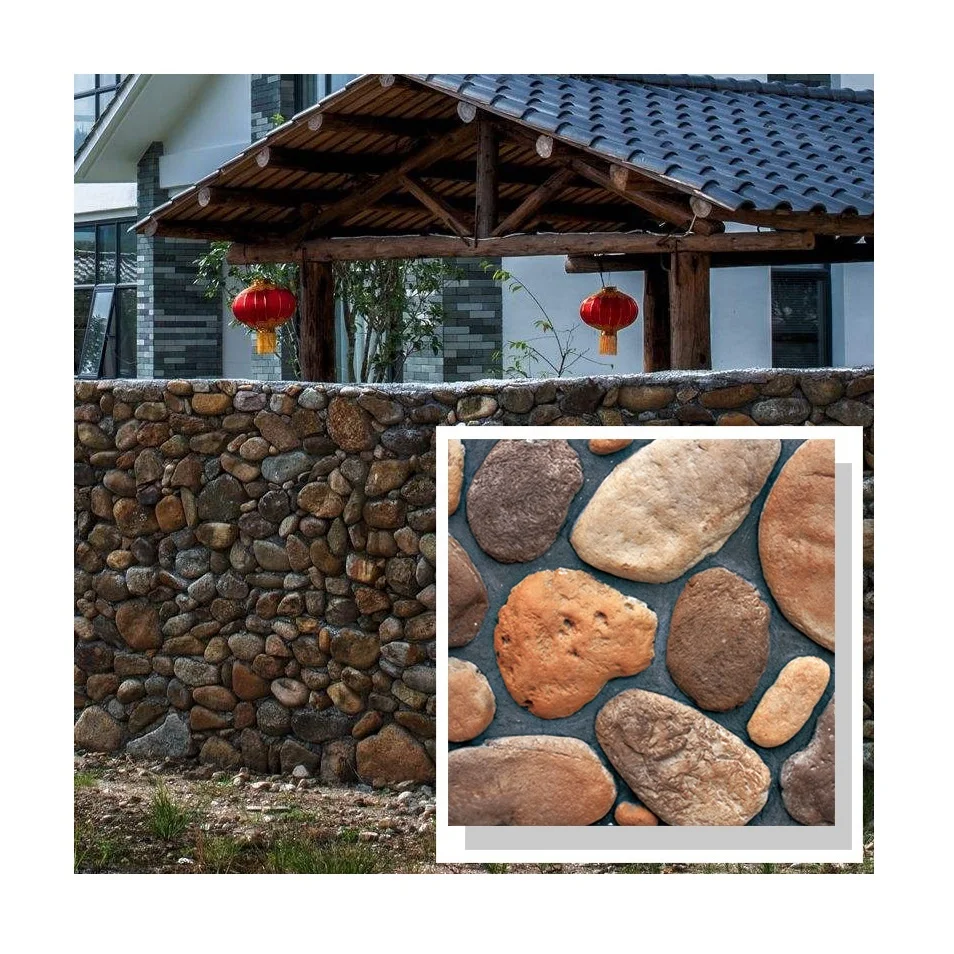 Villa Decoration River Pebble Rock Stone Retaining Walls