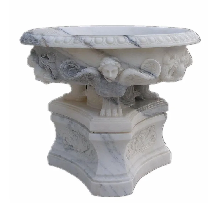 Estatua de cabeza de mujer de mármol beige, amarillo y blanco pulido para jardín de hotel, exterior e interior, 2021, maceta grande