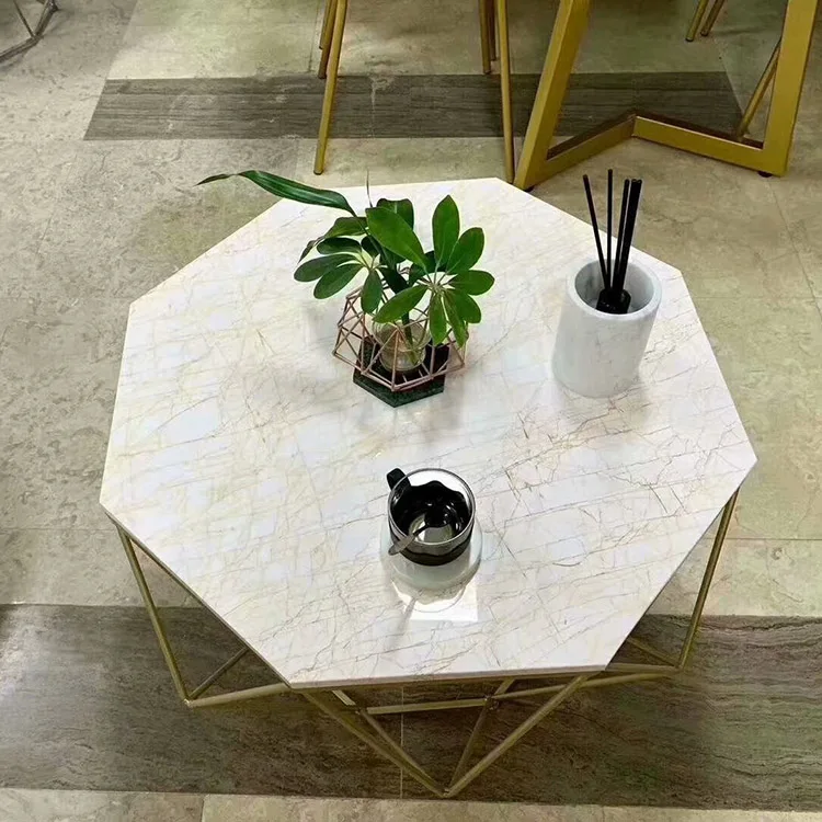 D60X42Cm Double White Round Metal Coffee Table Marble