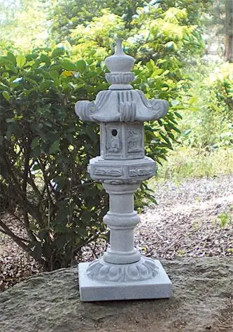 GGL376 Escultura de linterna de granito tallada en gris, blanco y amarillo, ideal para interiores y exteriores, jardín, hogar, hotel