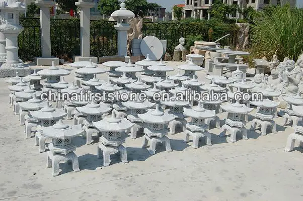 GGL376 Escultura de linterna de granito tallada en gris, blanco y amarillo, ideal para interiores y exteriores, jardín, hogar, hotel