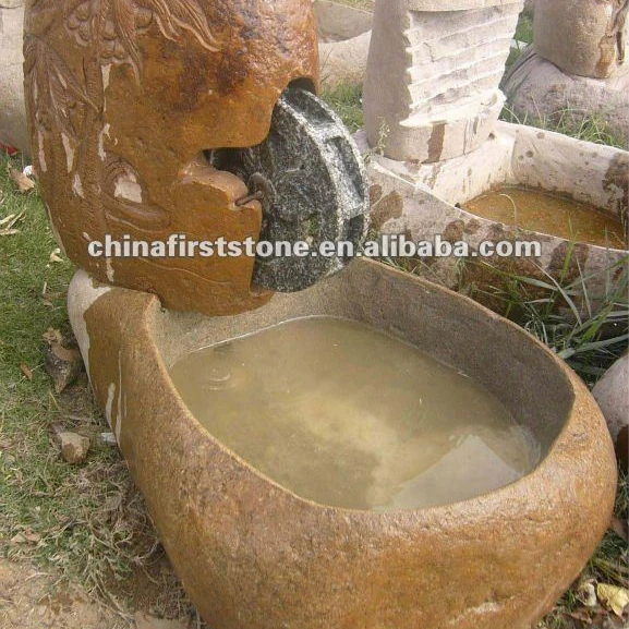 Fuente de agua de piedra de guijarros naturales Fuente de rueda hidráulica para jardín
