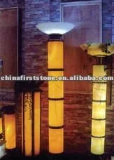 GGL376 Escultura de linterna de granito tallada en gris, blanco y amarillo, ideal para interiores y exteriores, jardín, hogar, hotel