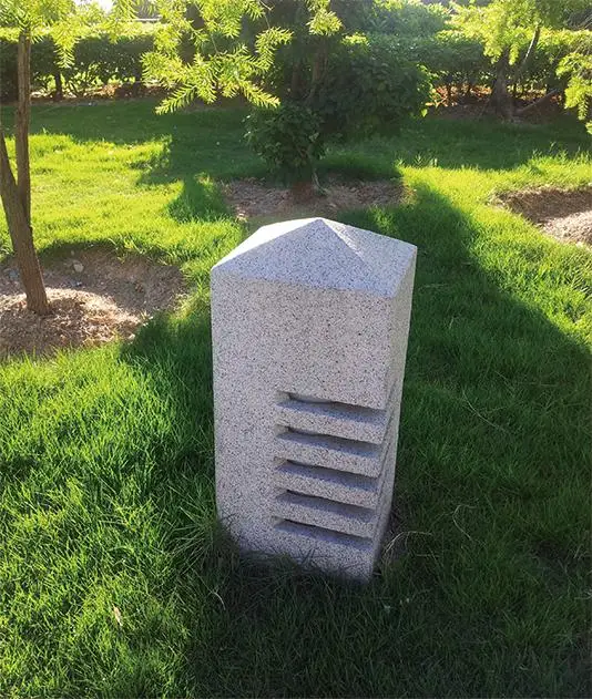 GGL376 Escultura de linterna de granito tallada en gris, blanco y amarillo, ideal para interiores y exteriores, jardín, hogar, hotel