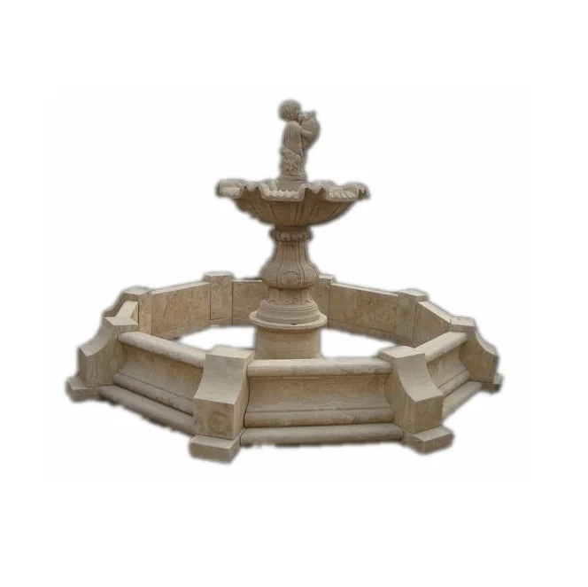Fontaine à eau en travertin pour jardin extérieur