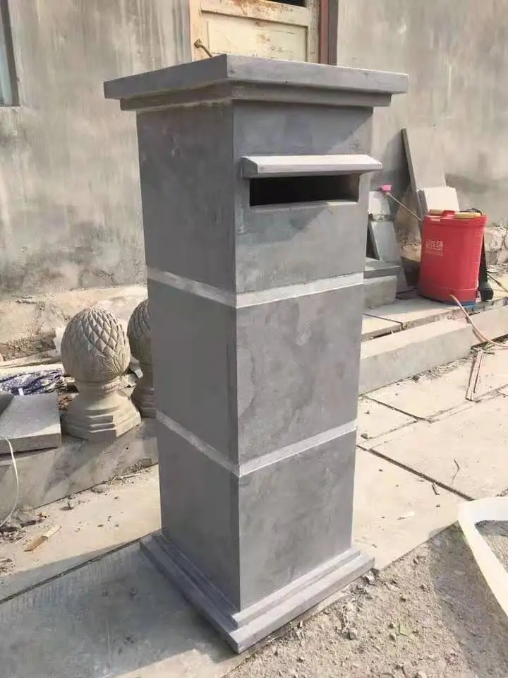 MAMG006 Wholesale Blue Limestone Garden Letter Box Stone Mailbox Outdoor With Stand Design