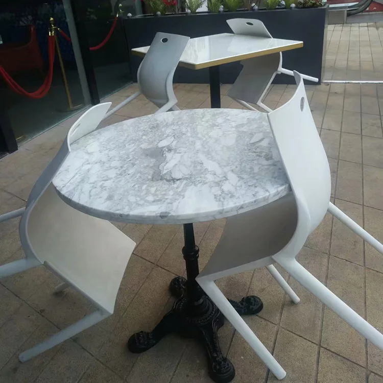 D60X42Cm Double White Round Metal Coffee Table Marble