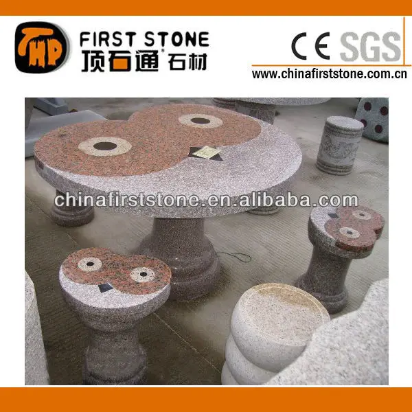 Public Garden Outdoor Furniture Solid Natural Round Granite Stone Table