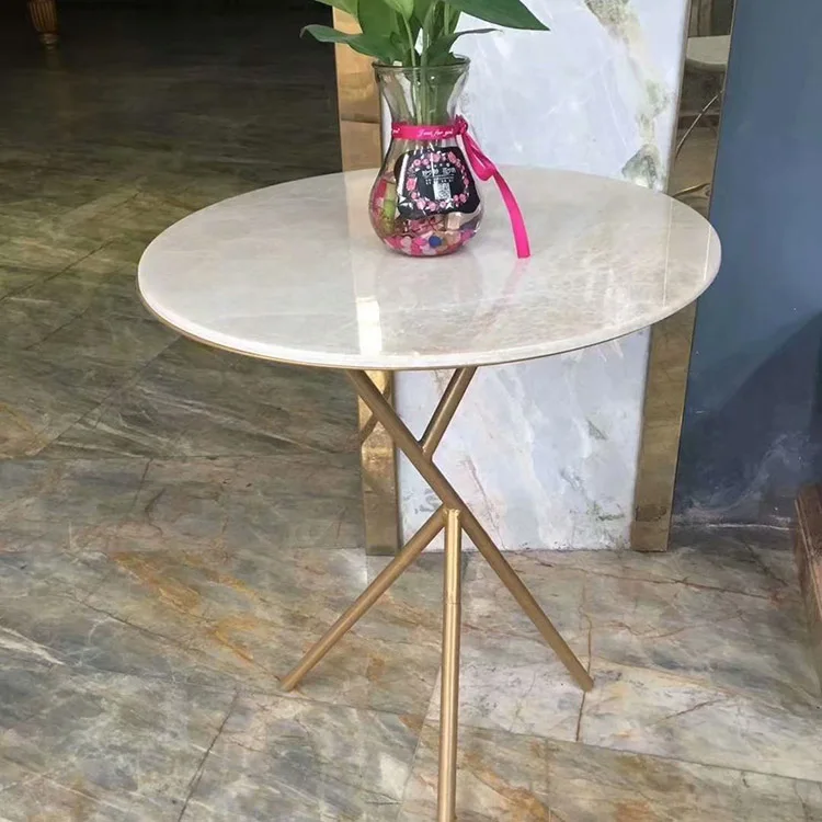 D60X42Cm Double White Round Metal Coffee Table Marble