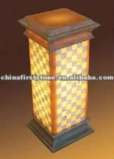 GGL376 Escultura de linterna de granito tallada en gris, blanco y amarillo, ideal para interiores y exteriores, jardín, hogar, hotel