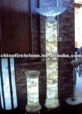 GGL376 Escultura de linterna de granito tallada en gris, blanco y amarillo, ideal para interiores y exteriores, jardín, hogar, hotel