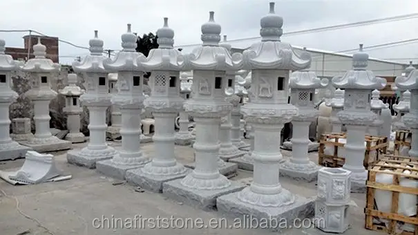GGL376 Escultura de linterna de granito tallada en gris, blanco y amarillo, ideal para interiores y exteriores, jardín, hogar, hotel