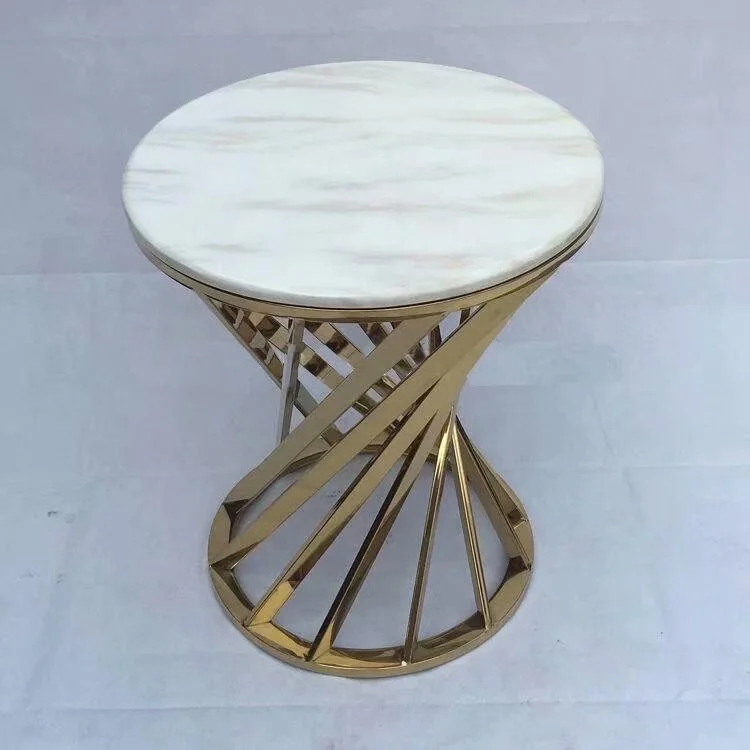 D60X42Cm Double White Round Metal Coffee Table Marble