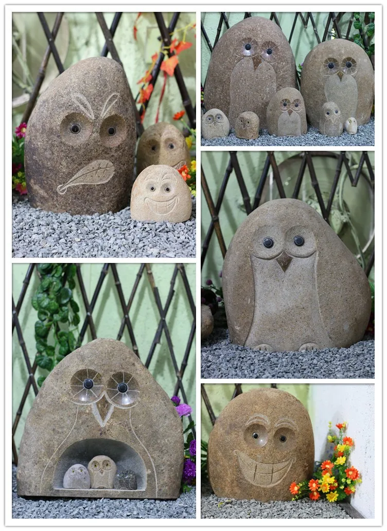GAB613 River Rock Owl Statues For Sale