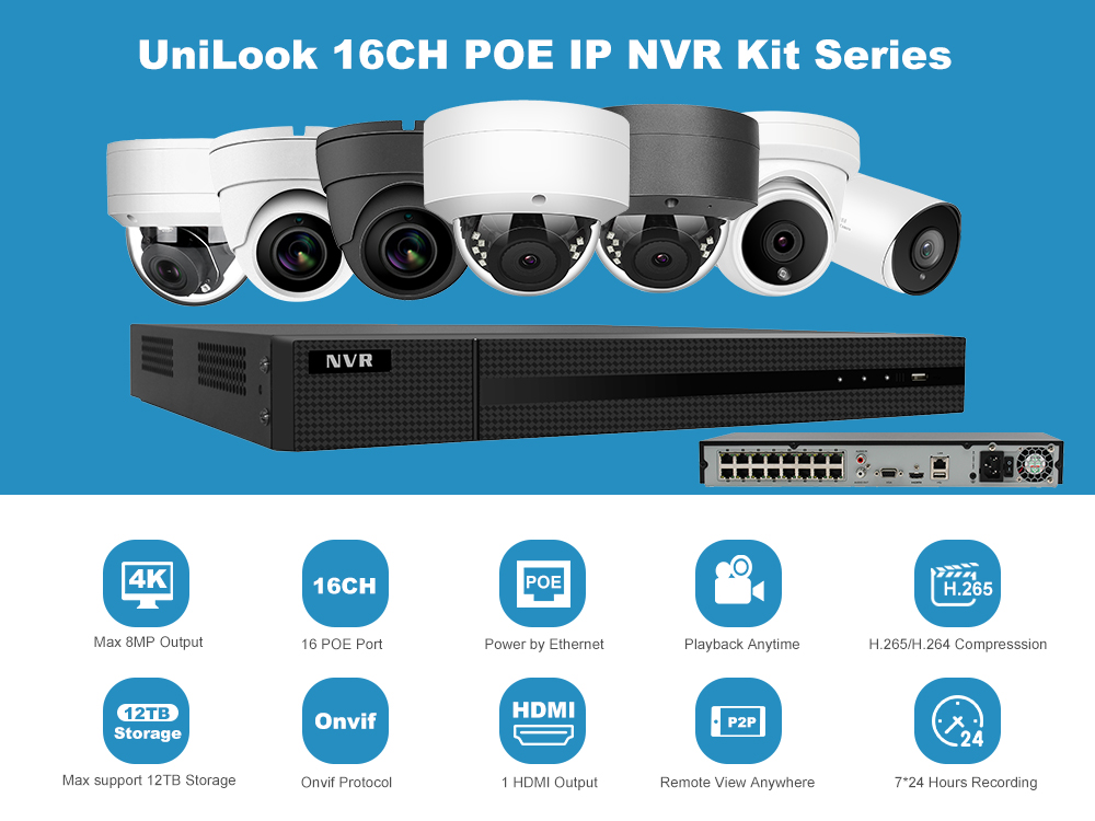 Anpviz 16CH NVR 8Pcs 4K 8MP Turret POE IP Camera NVR Kit Outdoor