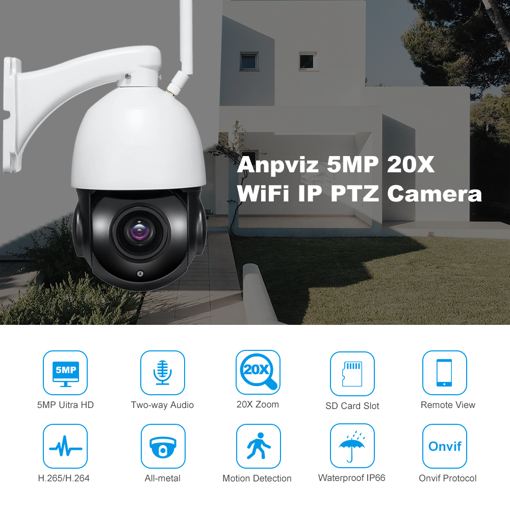 5MP Home WiFi IP Camera 25601920 Pan Tilt Dome Surveillance Cam Pan Tilt Outdoor Security Camera Two Way Audio Motion Detection 196ft Night Vision Onvif Waterproof CCTV Camera Max 128G SD 