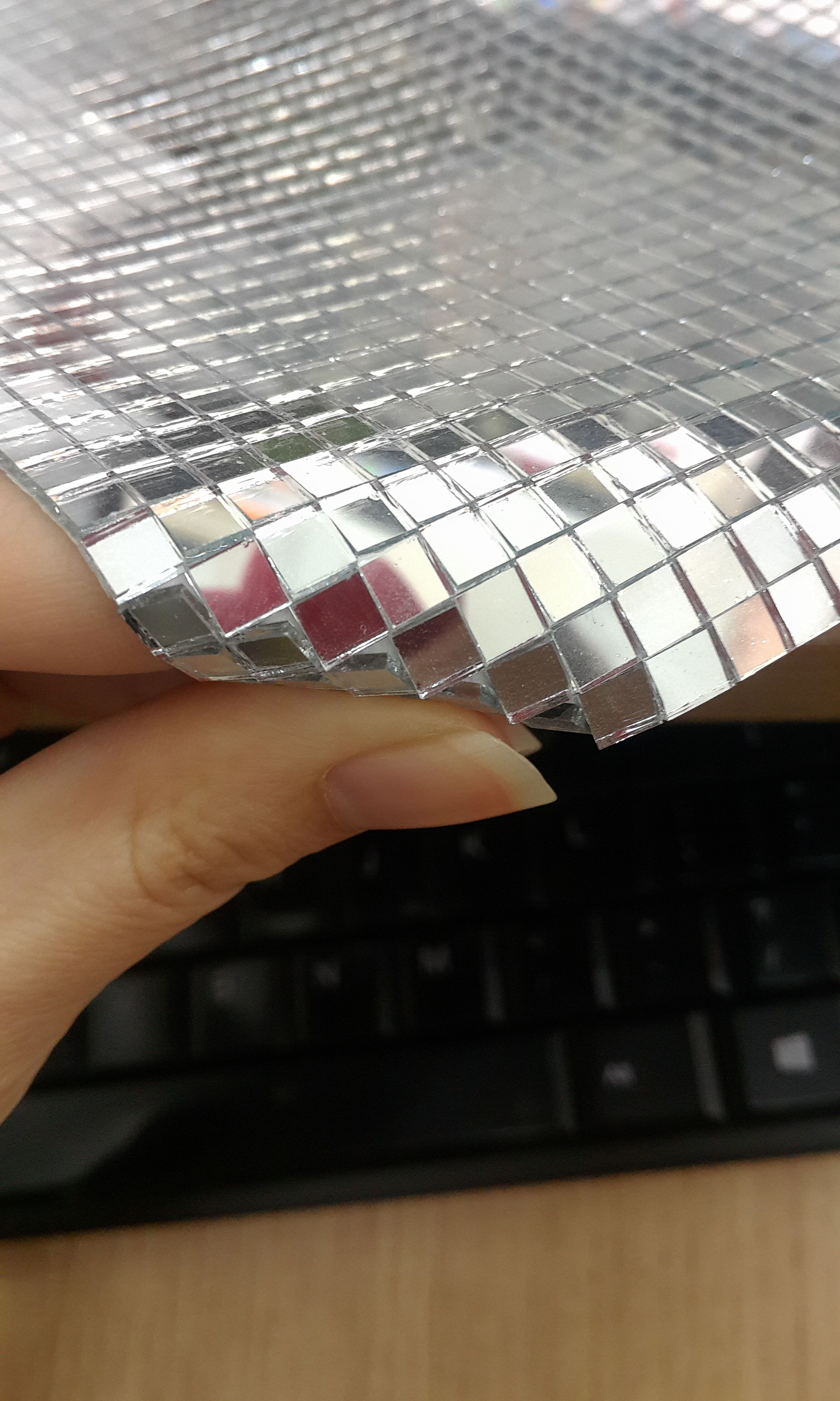 Self adhesive small size silver mirror mosaic stick peel mini glass mirror tiles for craft