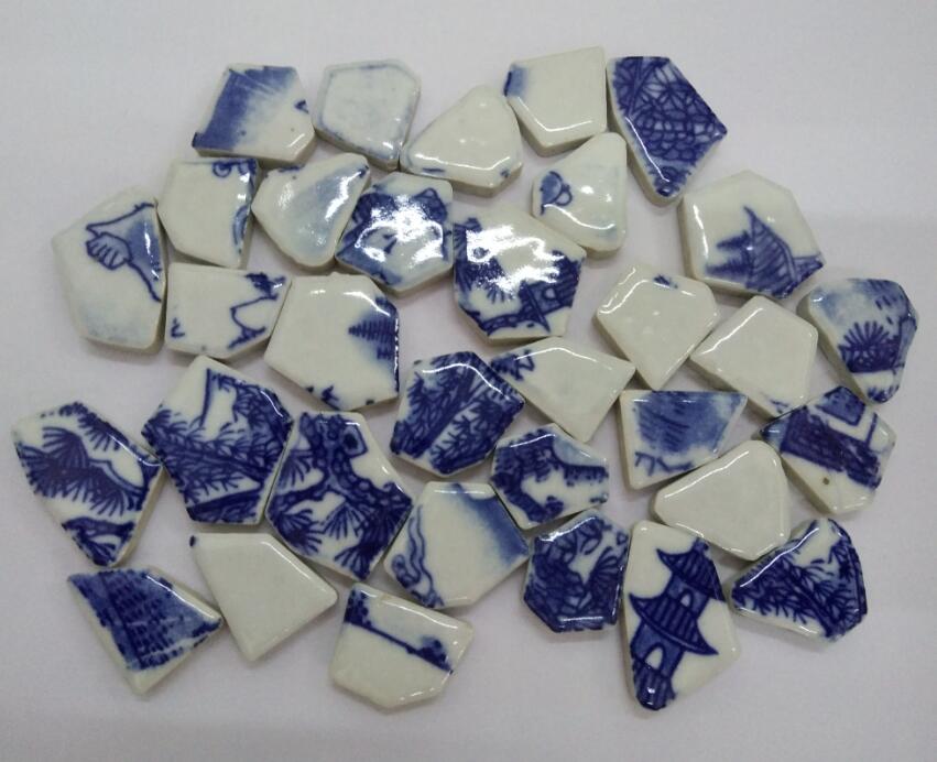 Broken Ceramic China Tiles Assortment Blue and White Porcelain Pieces for Mosaic Craft